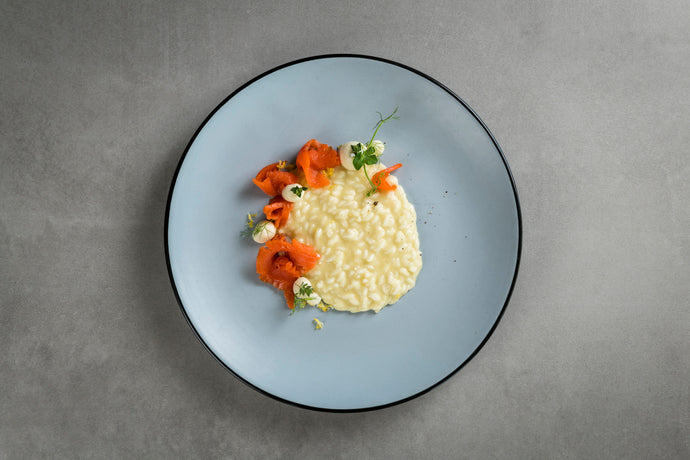 Räucherlachs auf Risotto